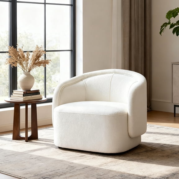 Christopher Knight Home Curved Accent Chair, Plush Boucle Upholstery, Cream
