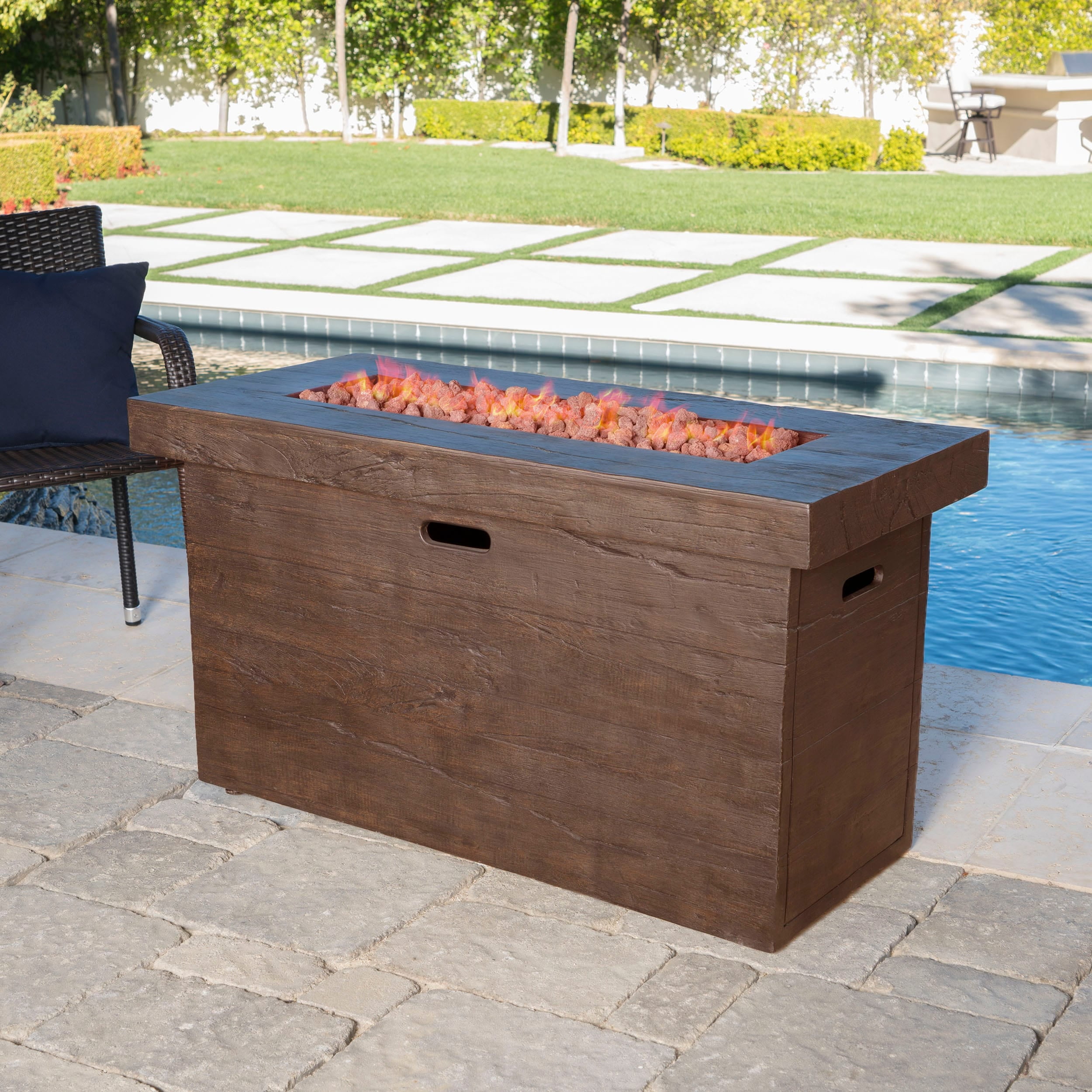 Christopher Knight Home Custer Outdoor 50,000 BTU Lightweight Concrete Fire Pit Table by Brown