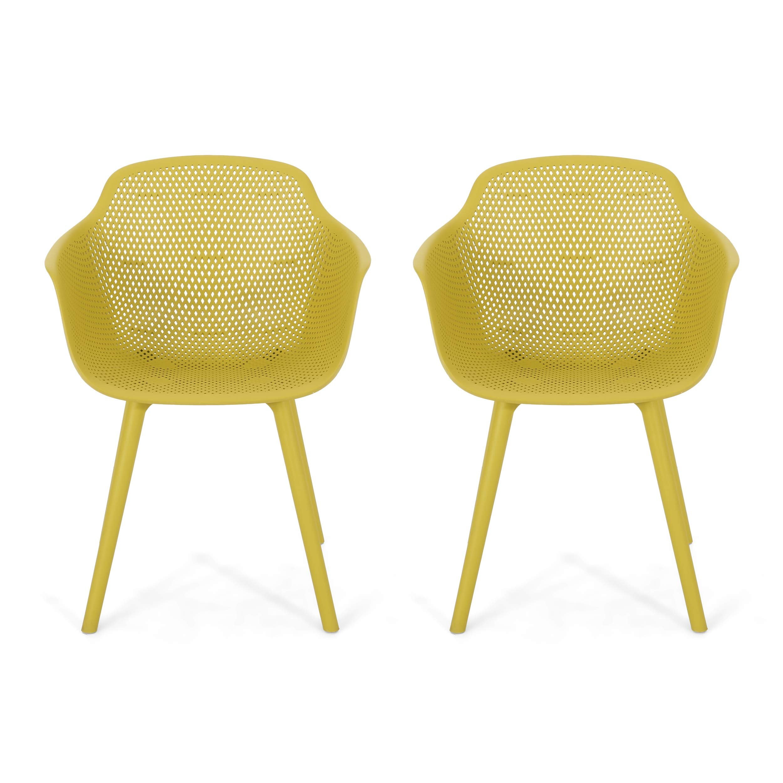 Yellow Polypropylene Outdoor Dining Chairs Set of 2
