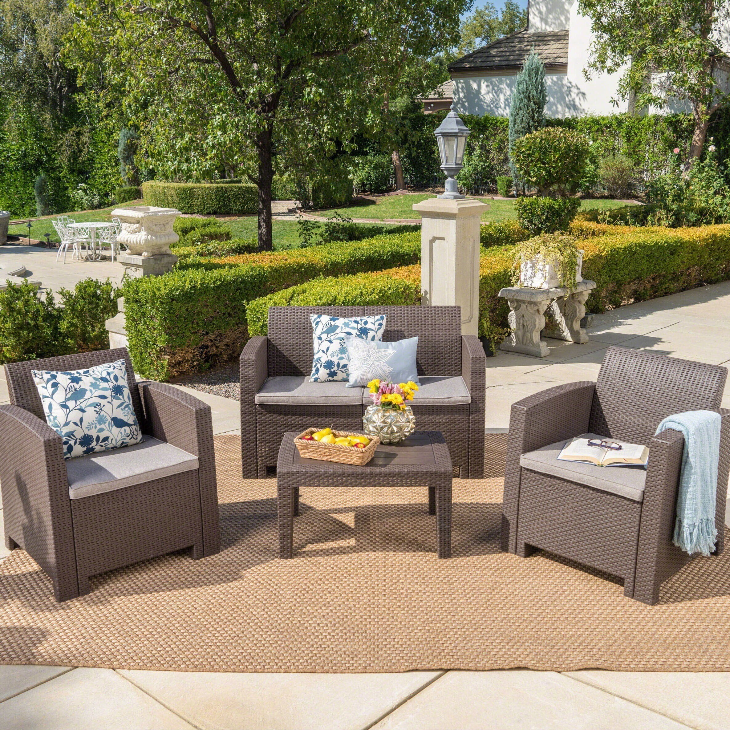 Brown Polypropylene Wicker Outdoor 4-Piece Patio Set