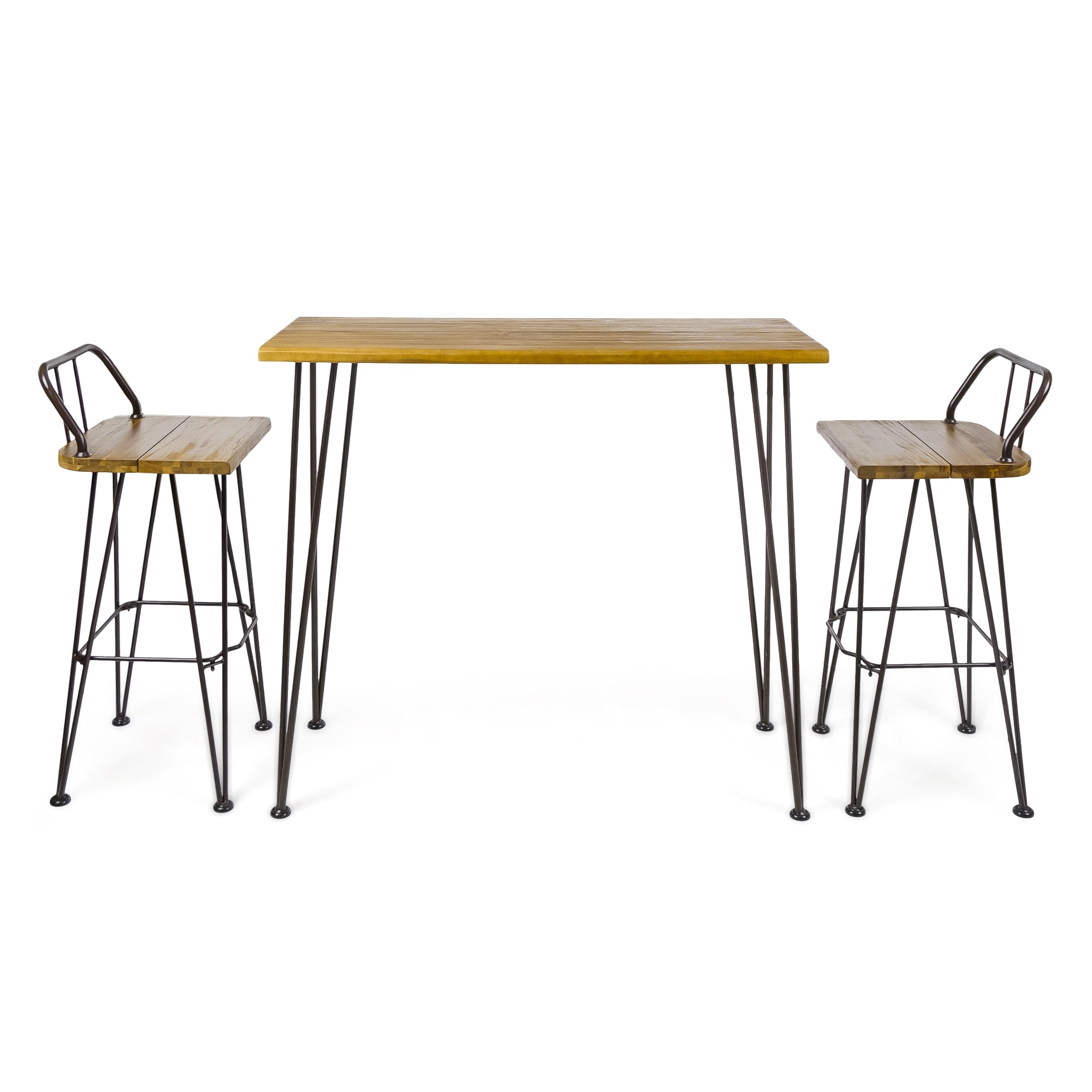 Denali 3-Piece Teak Acacia Wood and Iron Outdoor Bar Set