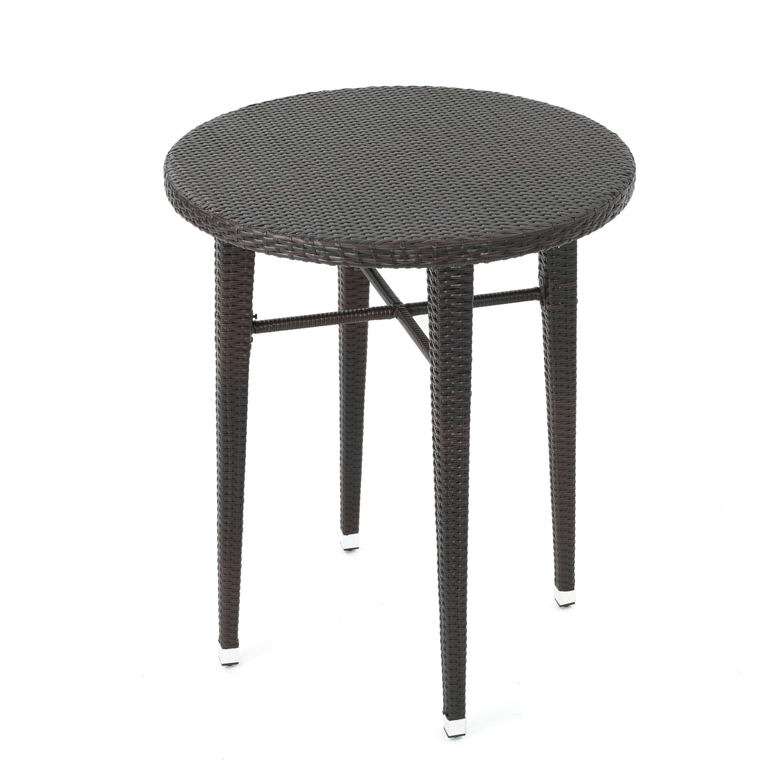 Dominica 32-Inch Round Brown Wicker Bar Table with Iron Frame