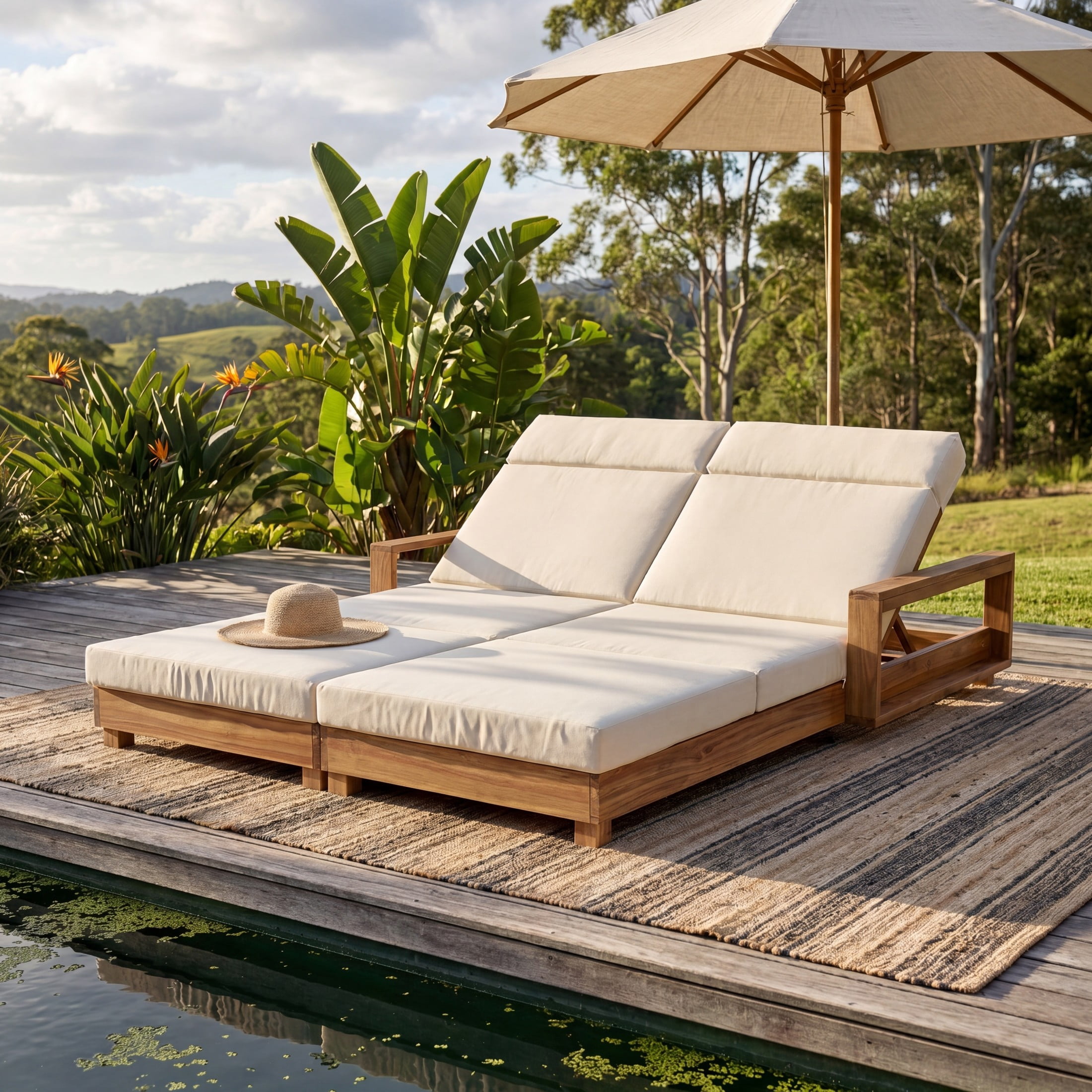 Christopher Knight Home Double Outdoor Chaise Lounge Set with Headrest Cushions, Light Natural + Beige