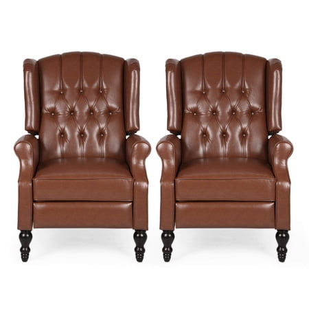 Christopher Knight Home Elaine Contemporary Tufted Recliners Set of 2, Cognac Brown + Dark Brown