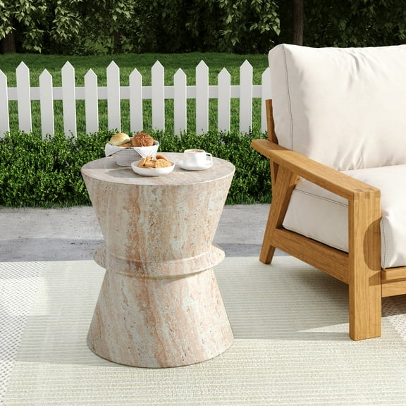 Christopher Knight Home Elegant 15.5" Outdoor Lightweight Concrete Hourglass Side Table, Travertine Finish