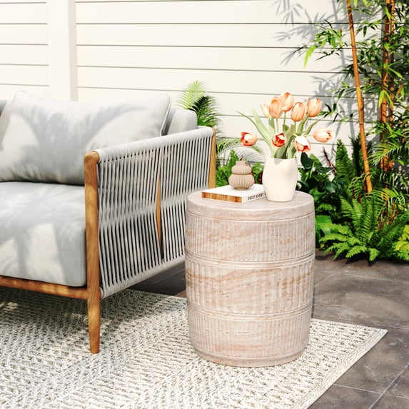 Christopher Knight Home Elegant 15" Outdoor Lightweight Concrete Round Side Table, Travertine Finish