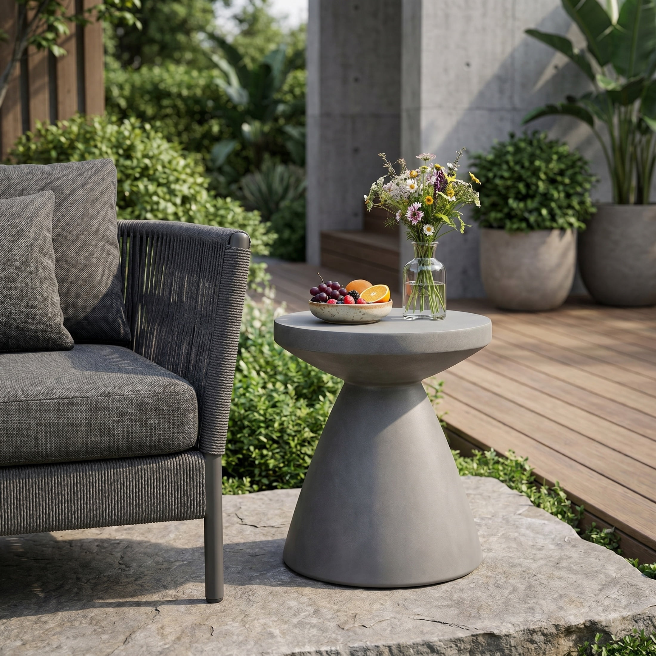 Christopher Knight Home Elegant 18" Outdoor Lightweight Concrete Hourglass Side Table, Charcoal Finish