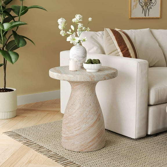 Christopher Knight Home Elegant 18" Outdoor Lightweight Concrete Mushroom Side Table, Travertine Finish