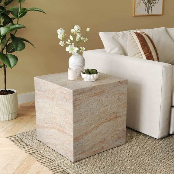 Christopher Knight Home Elegant 22" Outdoor Lightweight Concrete Square Side Table, Travertine Finish