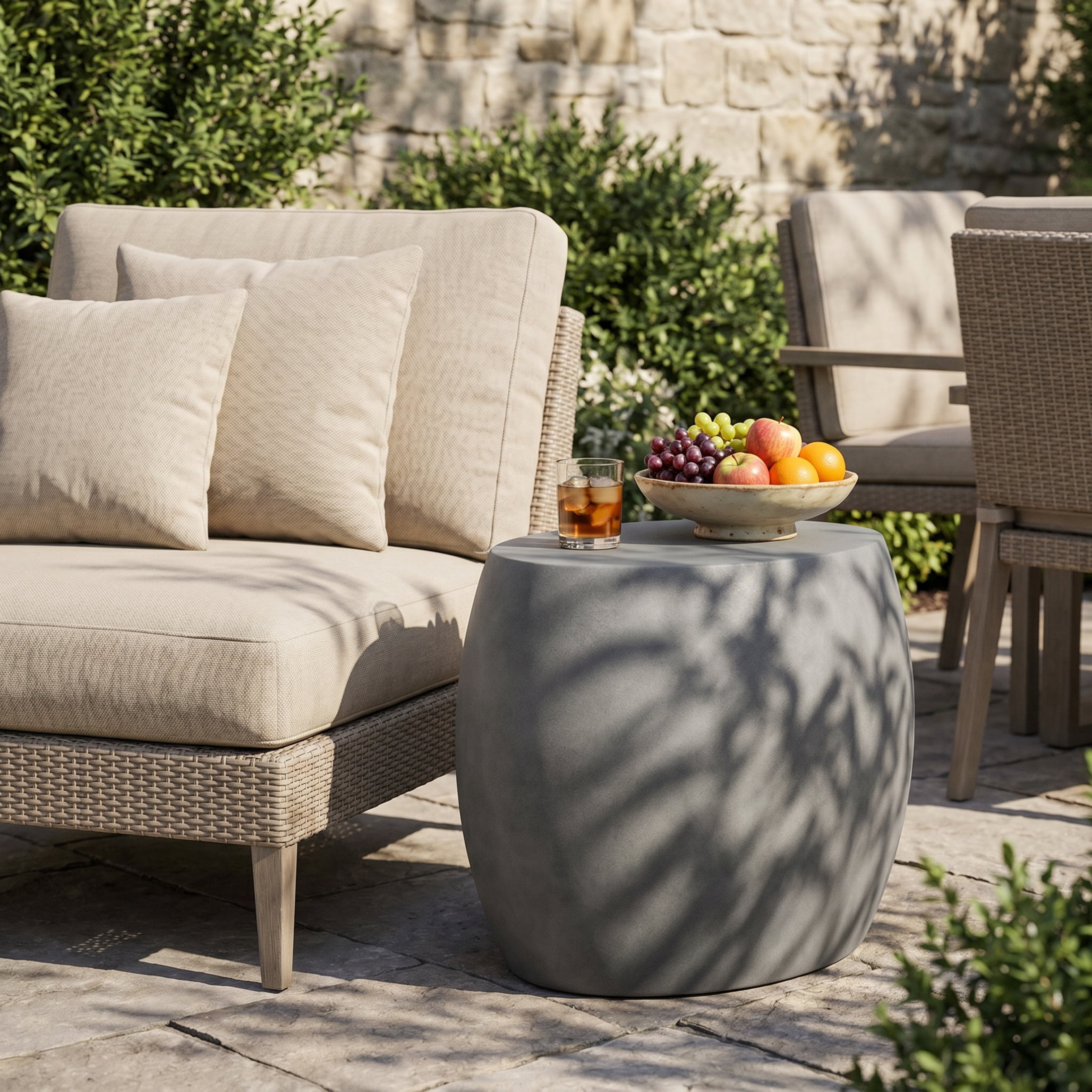 Christopher Knight Home Elegant 24.75" Outdoor Lightweight Concrete Oval Side Table, Charcoal Finish
