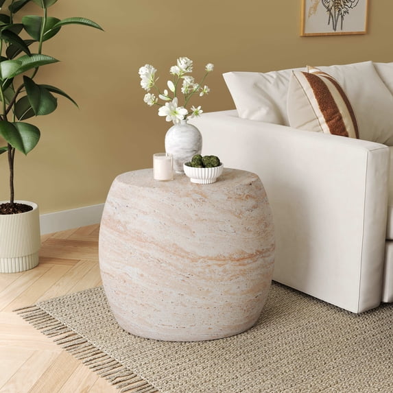 Christopher Knight Home Elegant 24.75" Outdoor Lightweight Concrete Oval Side Table, Travertine Finish