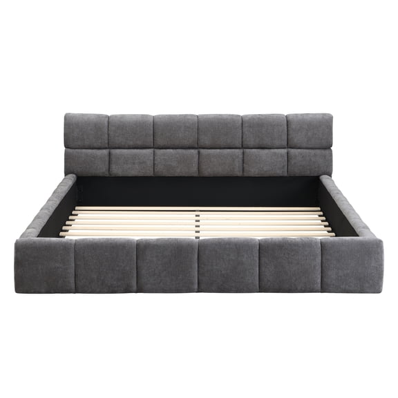 Christopher Knight Home Elegant Queen Bed - Grey Chenille Upholstered with Checkerboard Design