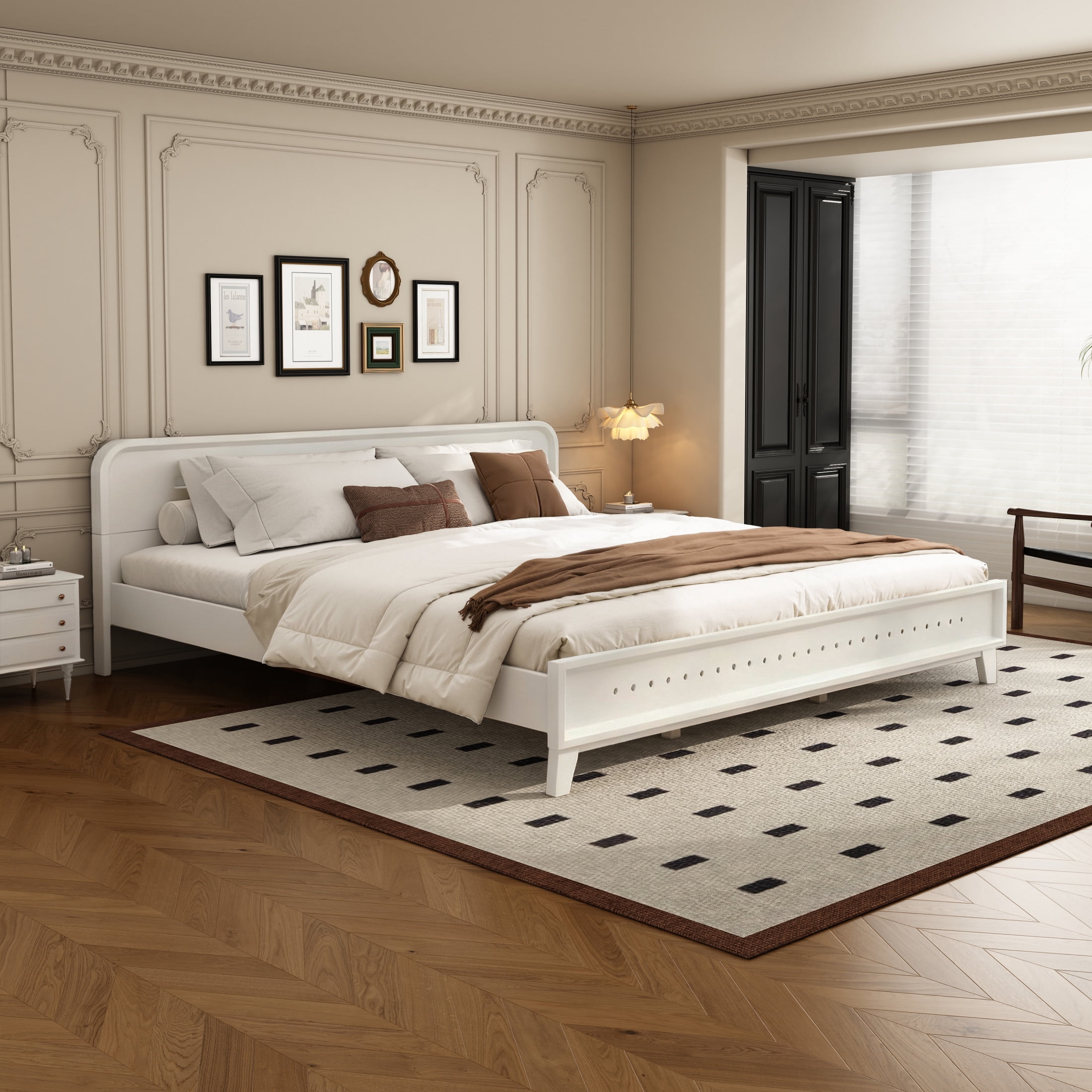 Christopher Knight Home Elegant Wooden King Size Bed Frame with Headboard, White