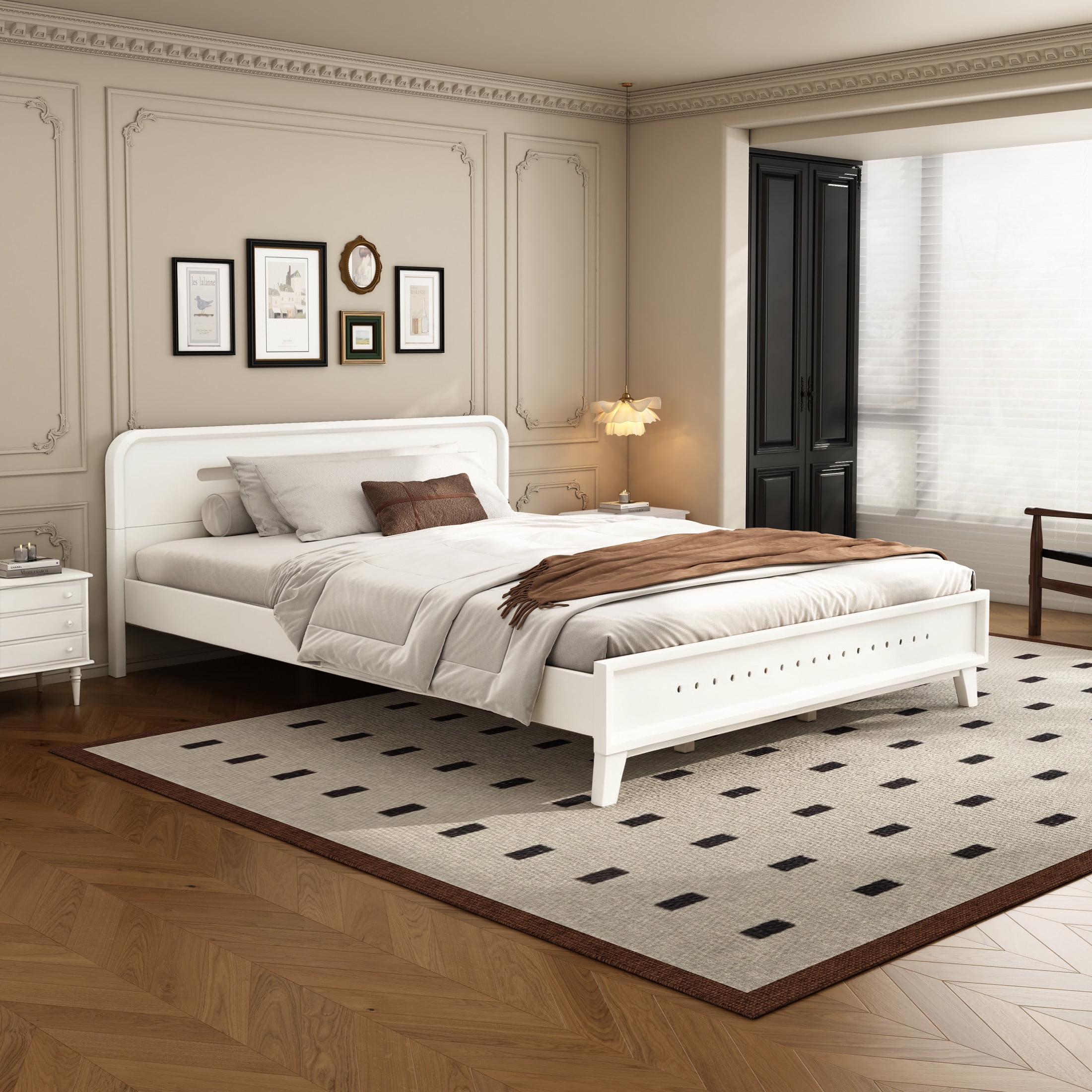 Christopher Knight Home Elegant Wooden Queen Size Bed Frame with Headboard, White