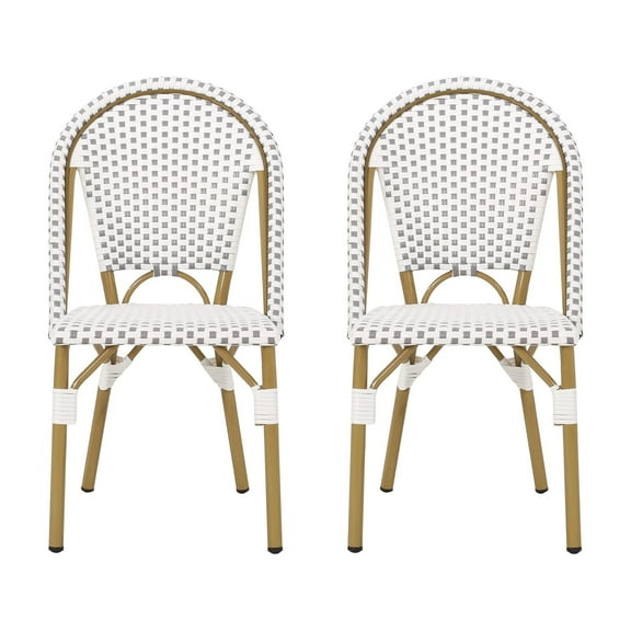 Christopher Knight Home Elize Outdoor French Cafe Style Chairs (Set of 2) by Gray + White + Bamboo Print Finish
