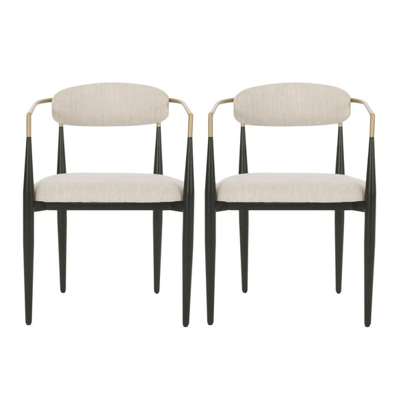 Christopher Knight Home Elmore  Fabric Upholstered Iron Dining Chairs (Set of 2) by  Beige/ Black/ Gold