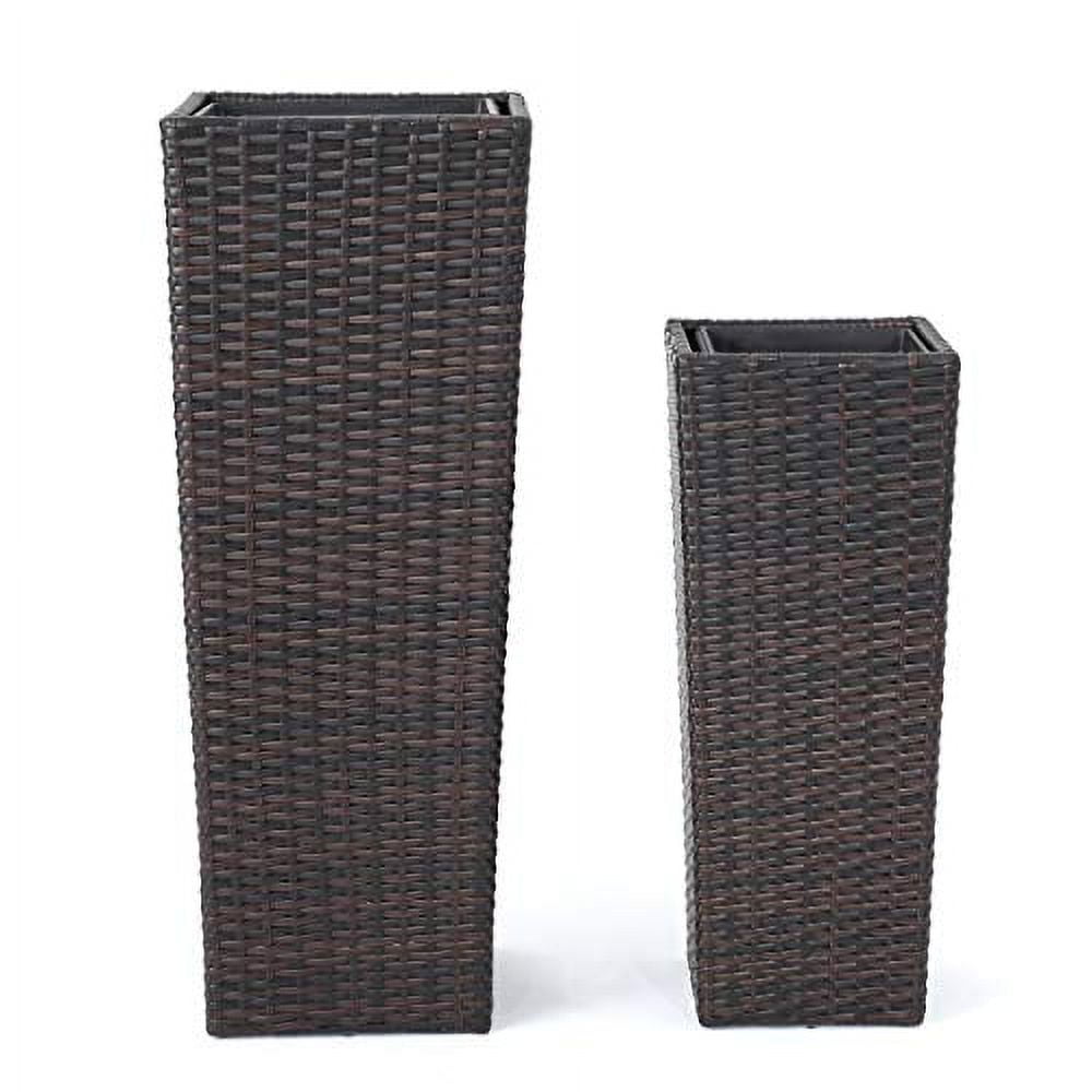 Tall Multibrown Wicker Outdoor Planter Set with Iron Frame