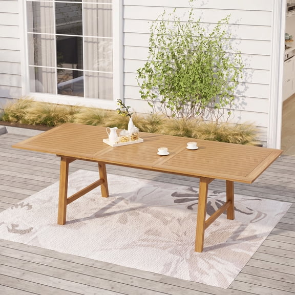 Christopher Knight Home Extendable Patio Dining Table for 6, Acacia Wood Slatted Outdoor Table, Teak