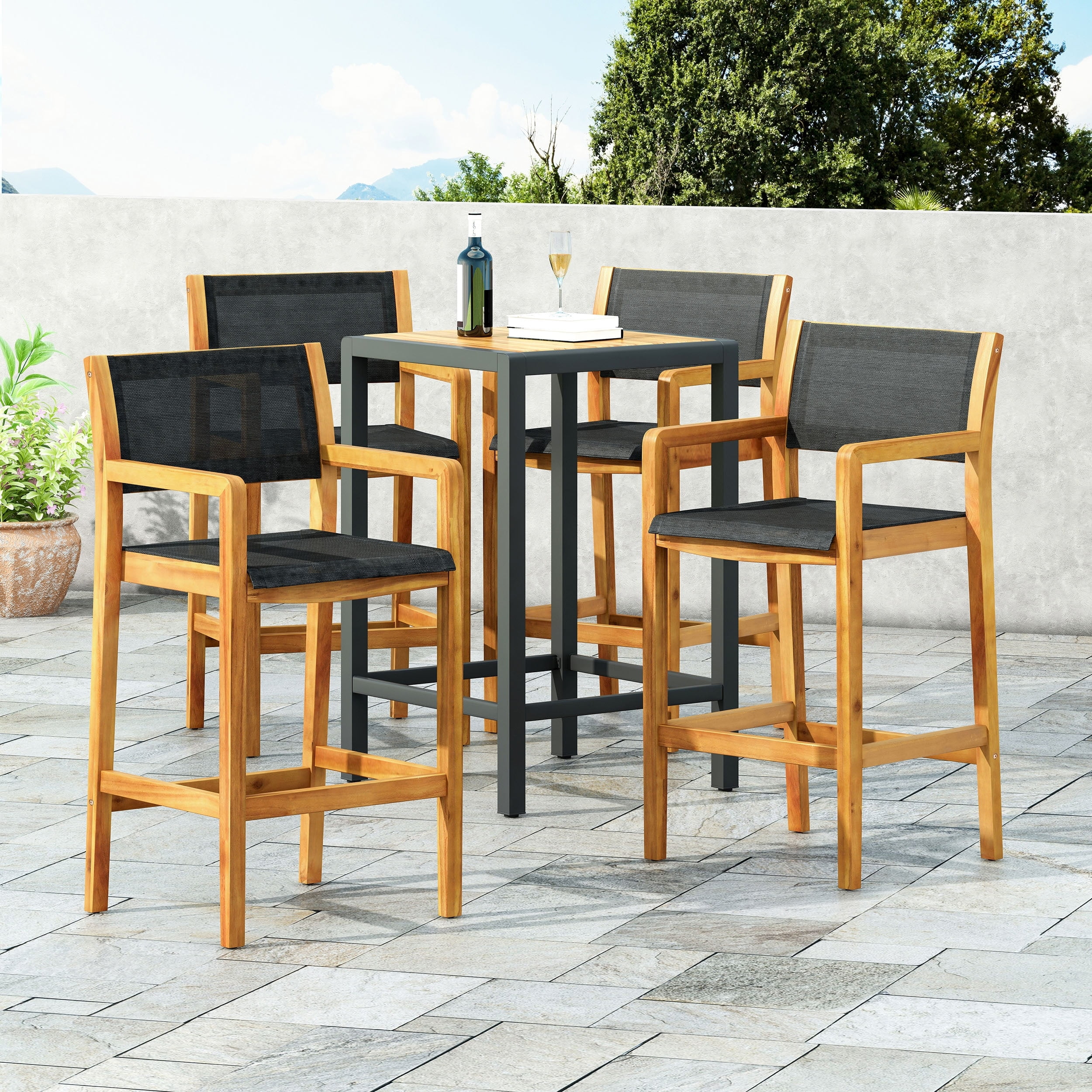 Christopher Knight Home Fairfax Outdoor Acacia Barstool with Mesh