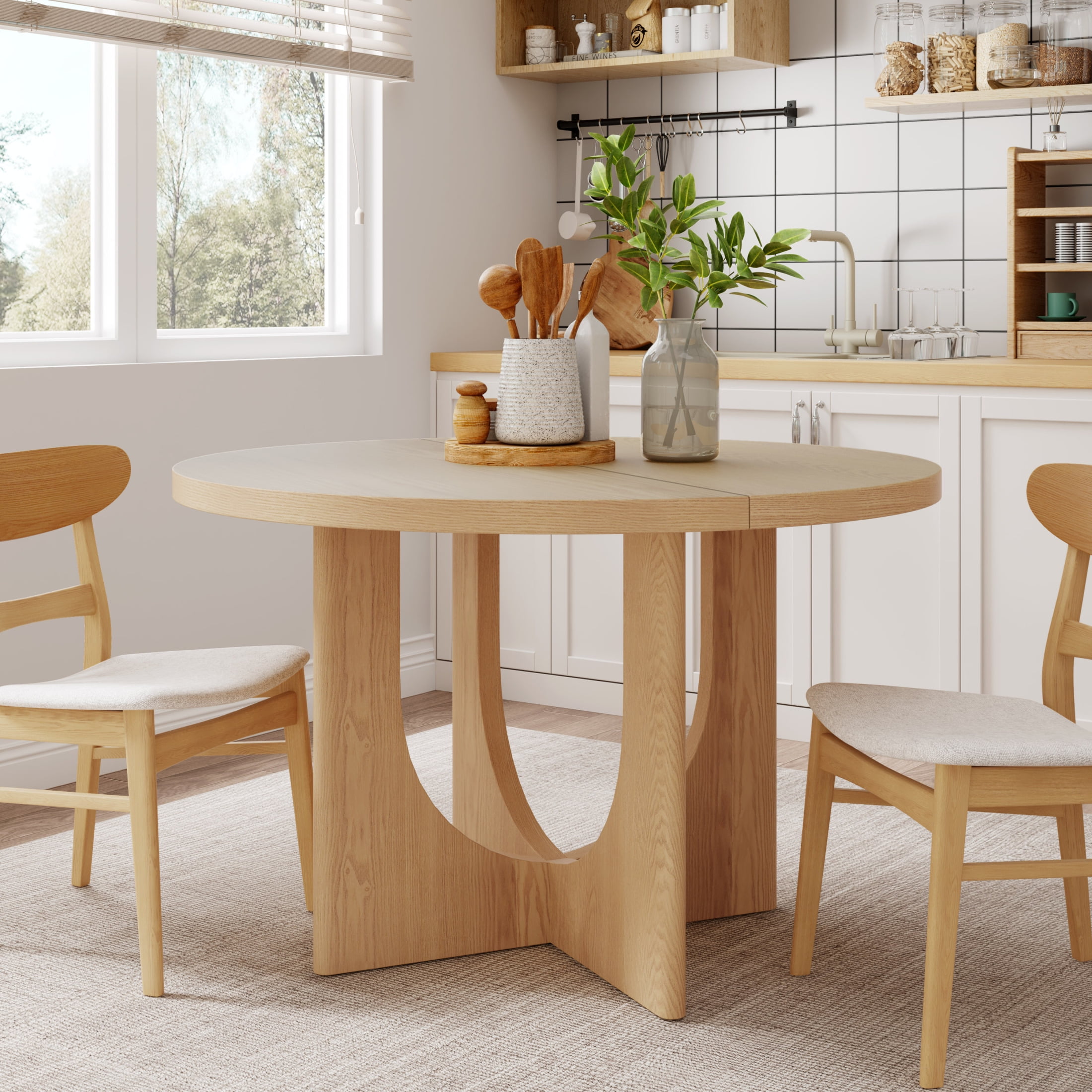 Christopher Knight Home Farmhouse 48" Round Dining Table, Solid Wood U-Base, Natural