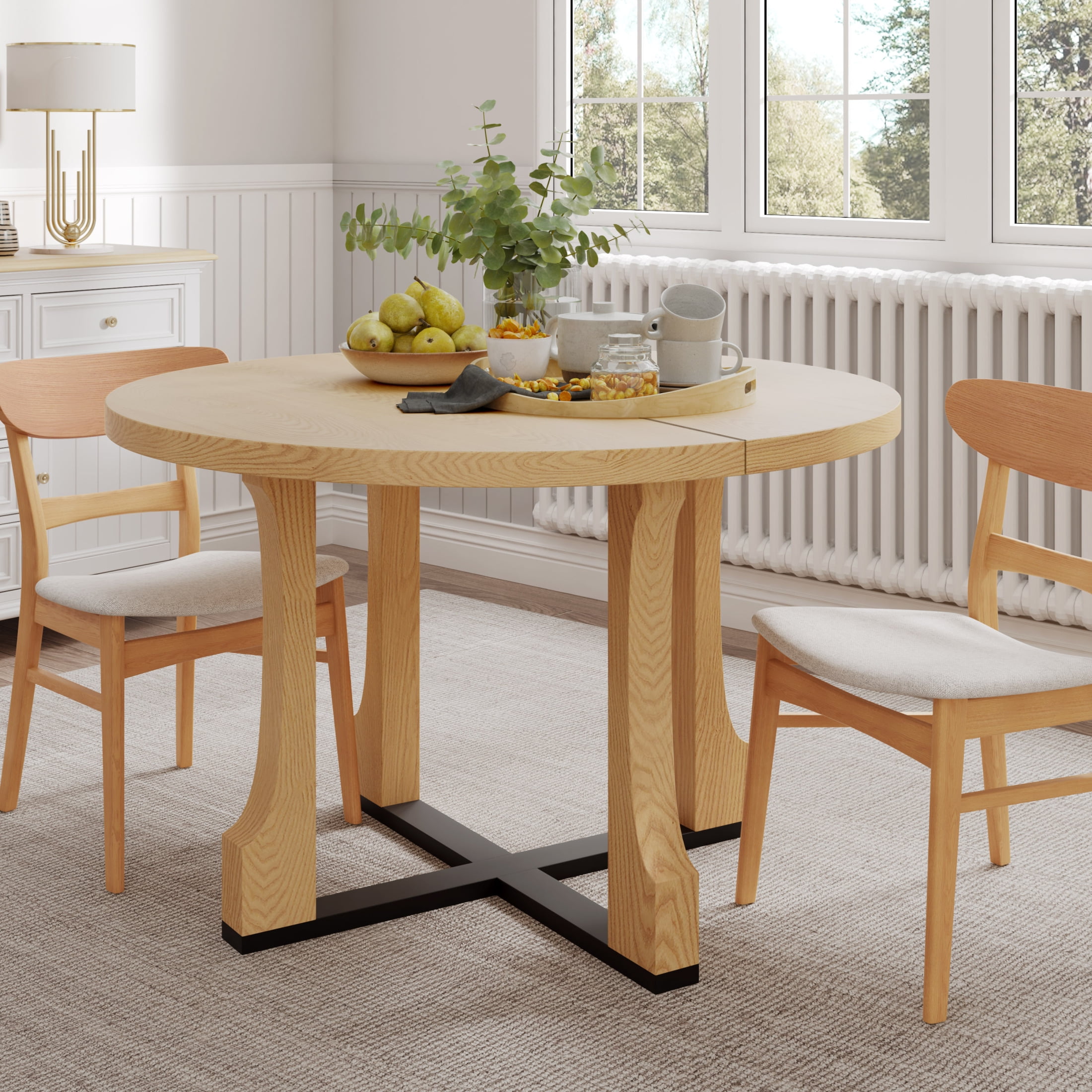 Christopher Knight Home Farmhouse Round Dining Table 48" With Solid Wood X-Base in Natural Ash