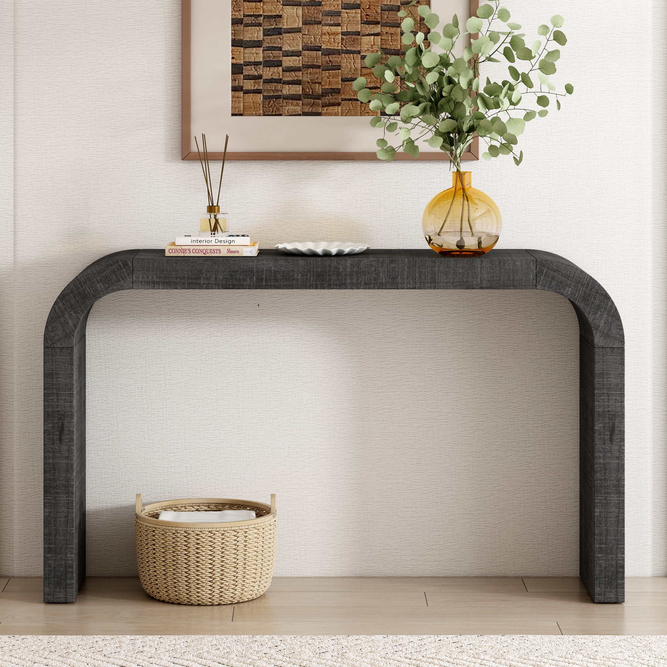 Christopher Knight Home Farmhouse 52" Curved Console Table, Wood Entryway Table for Hallway, Charcoal