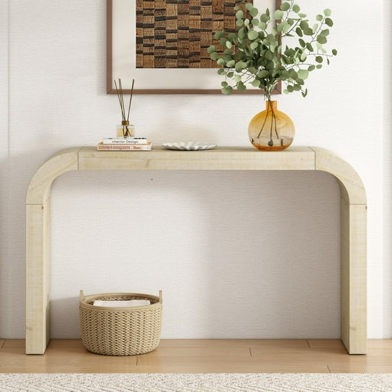 Christopher Knight Home Farmhouse 52" Curved Console Table, Wood Entryway Table for Hallway, Natural
