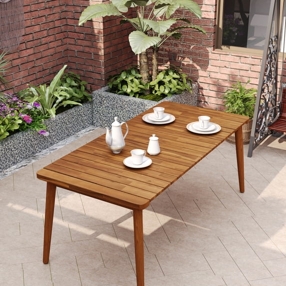 Christopher Knight Home Farmhouse 72" Outdoor Dining Table, Solid Wood Frame, Seats 8, Teak Finish