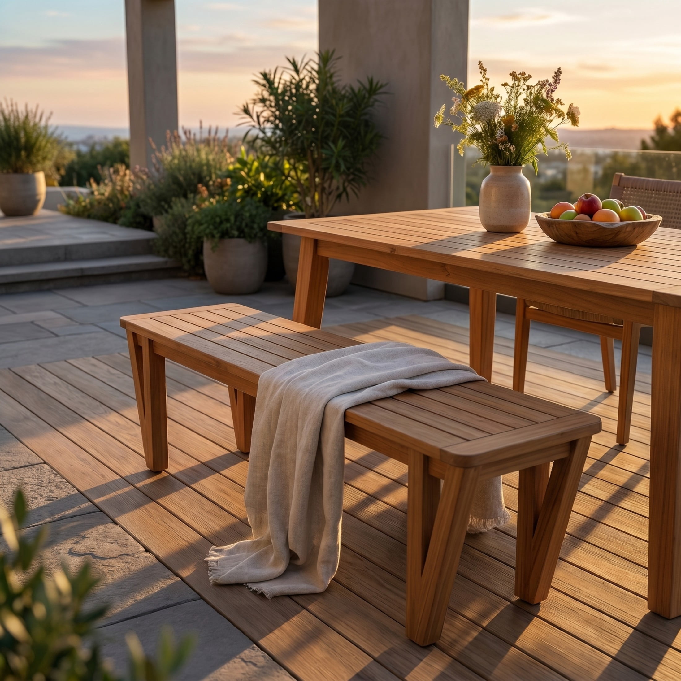 Christopher Knight Home Farmhouse Acacia Wood Outdoor Dining Bench with V-Legs for 2 to 3, Teak