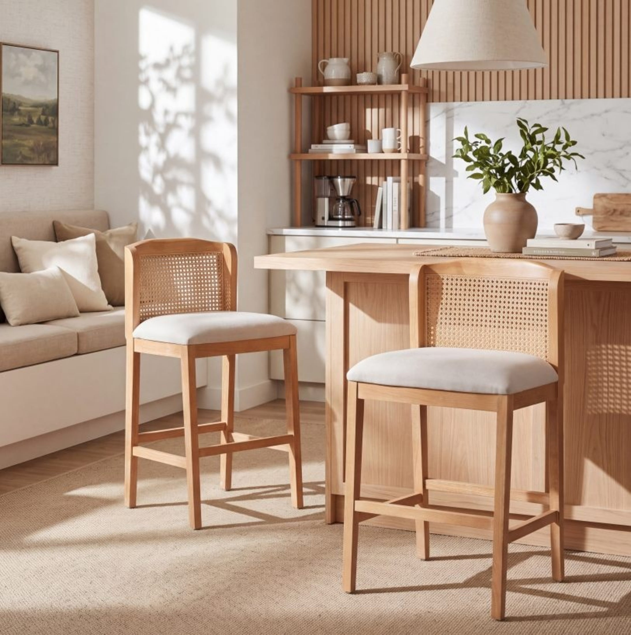 Christopher Knight Home Farmhouse Counter Stools with Beige Upholstered ...