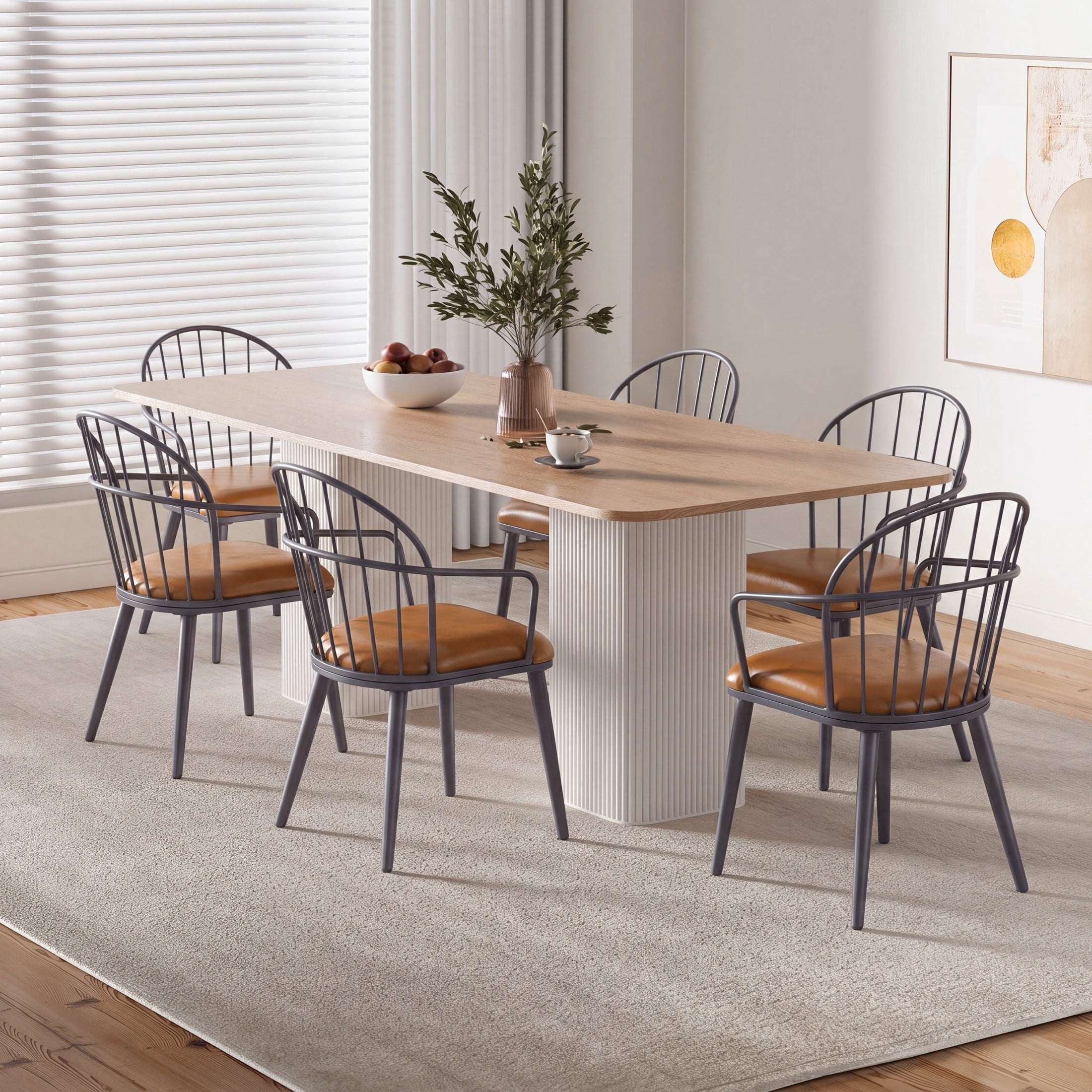 Christopher Knight Home Faux Leather Dining Chairs with Metal Legs, Arched Back, Brown, Set of 6