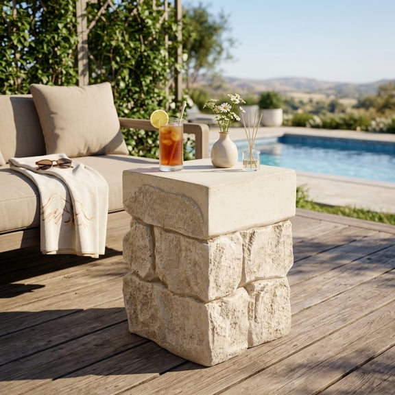 Christopher Knight Home Faux Stacked Stone MGO Side Table, Indoor Outdoor Accent End Table, Beige