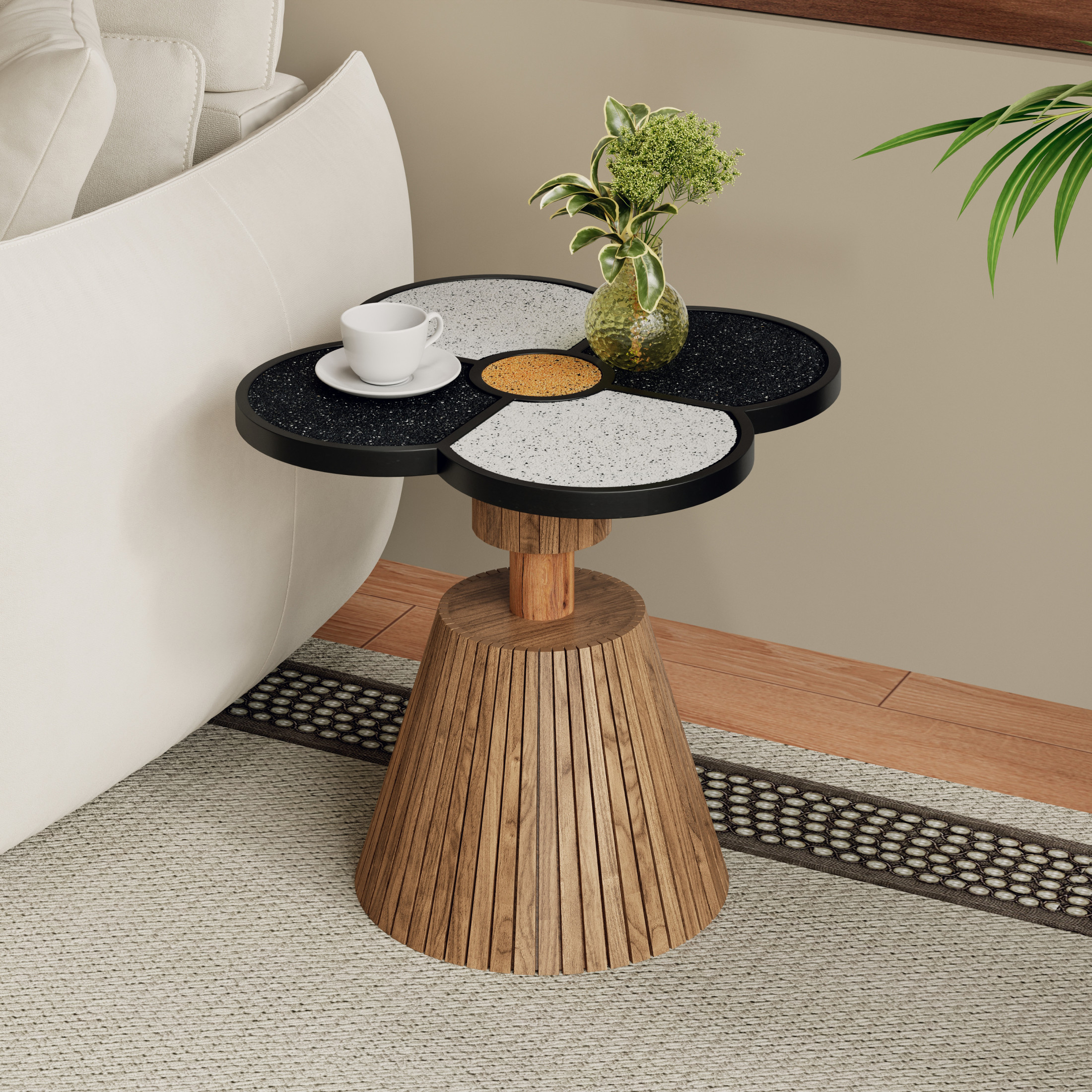 Christopher Knight Home Four-Leaf Clover Side Table, Decorative Accent Table with Wood-Grain Base, Natural