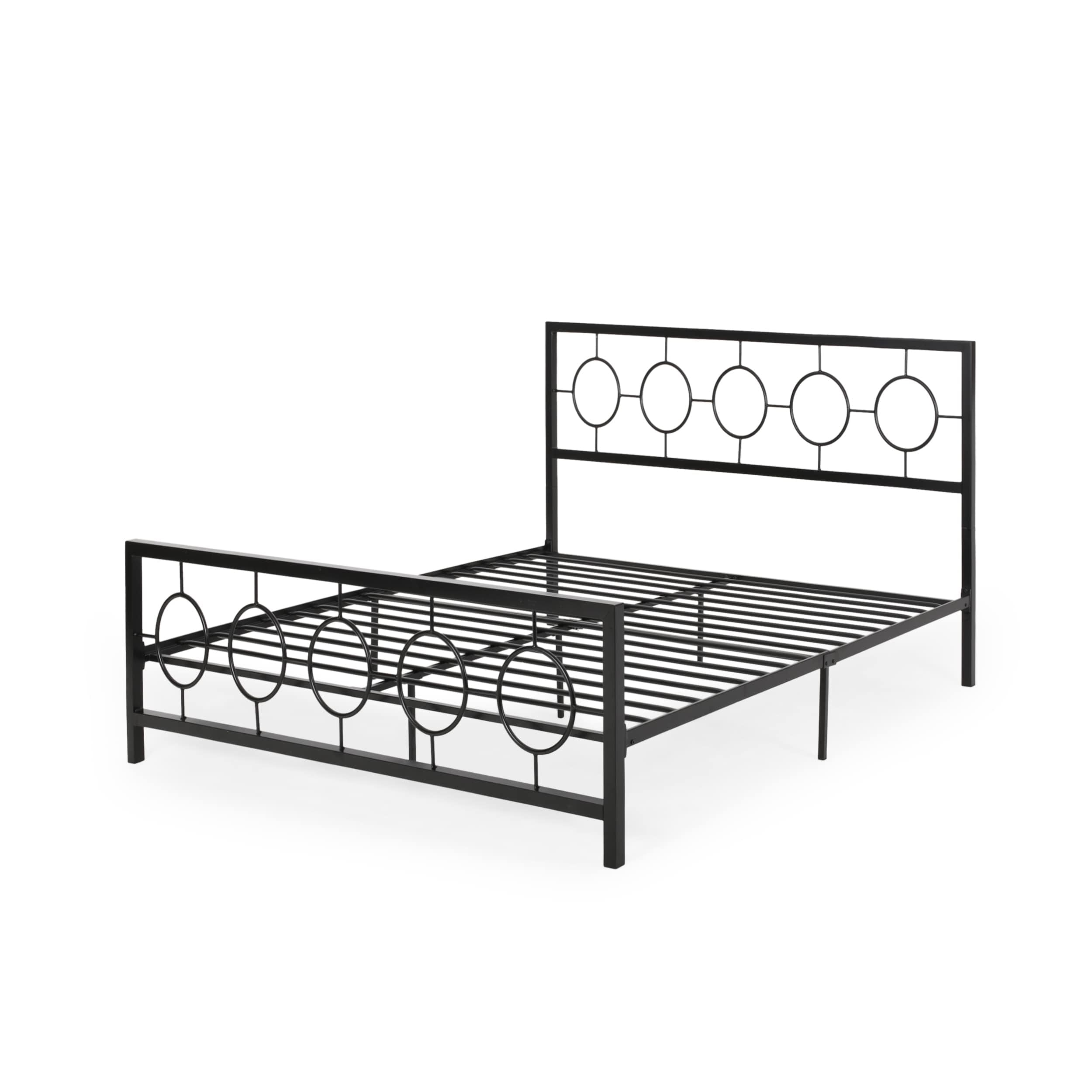 King Size Flat Black Iron Platform Bed Frame with Headboard