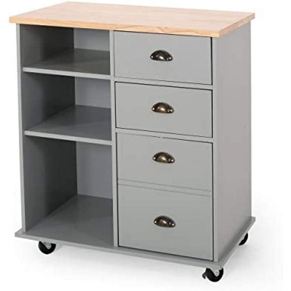 Christopher Knight Home Frederica Contemporary Kitchen Cart with Wheels, Natural + Gray