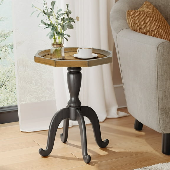 Christopher Knight Home French Country End Table, Round Spider Leg Design, Lipped Top Side Table, Black+Natural