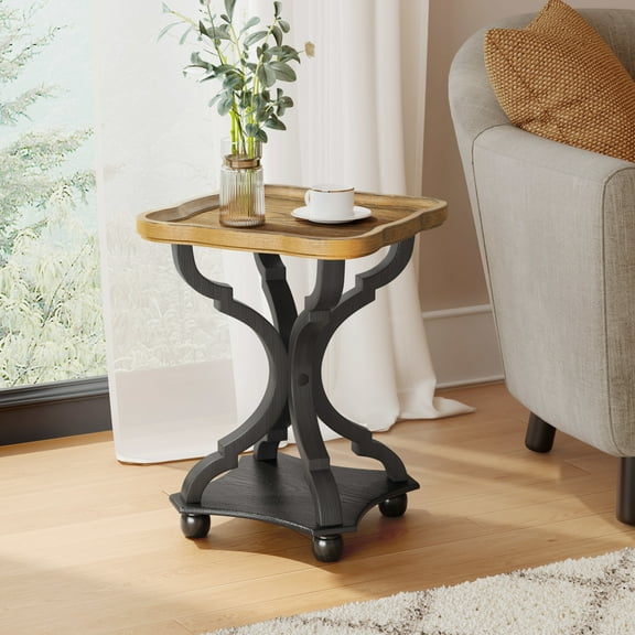 Christopher Knight Home French Country End Table, Square Hourglass Design, Lipped Top Side Table, Black+Natural