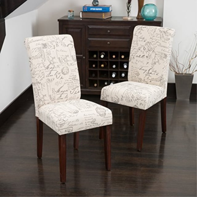 Beige Linen Upholstered Side Chair with Wood Legs, Set of 2