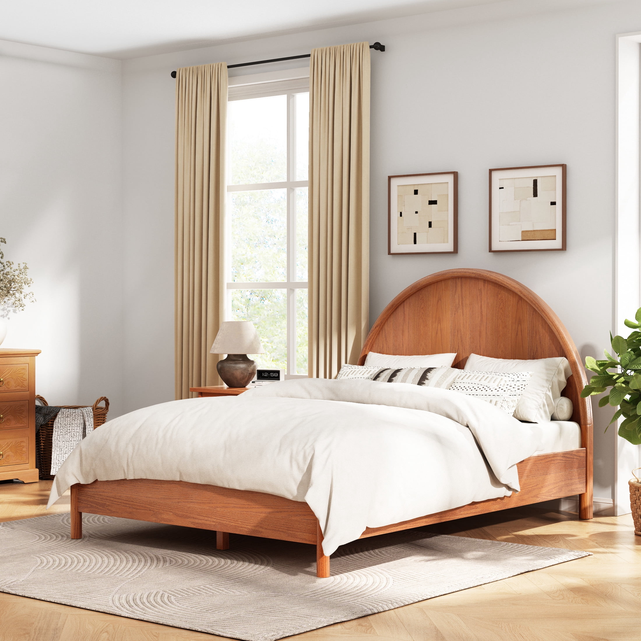 Christopher Knight Home Full Platform Bed Frame with Arched Headboard, Rubberwood, Light Brown