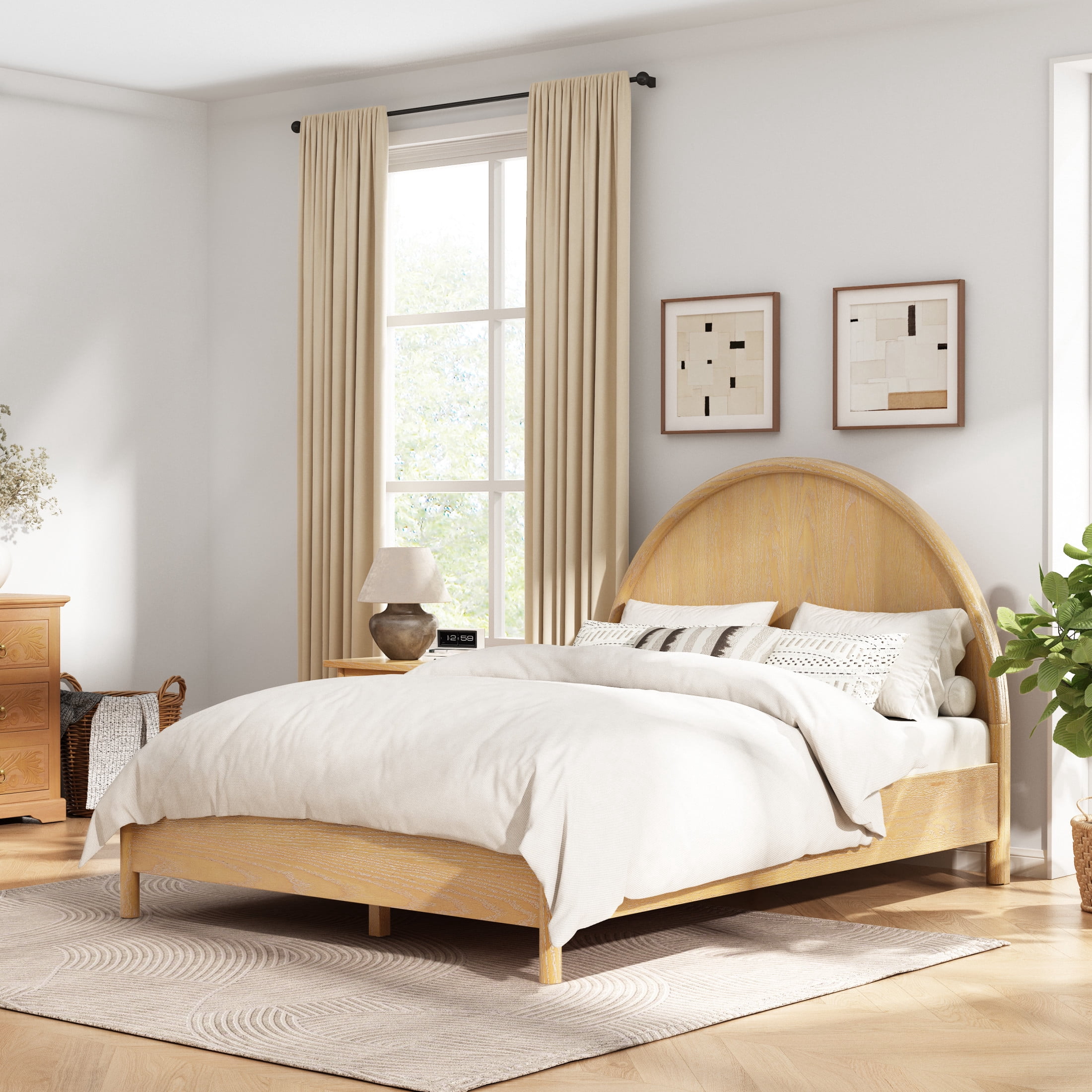 Christopher Knight Home Full Platform Bed Frame with Arched Headboard, Rubberwood, Natural