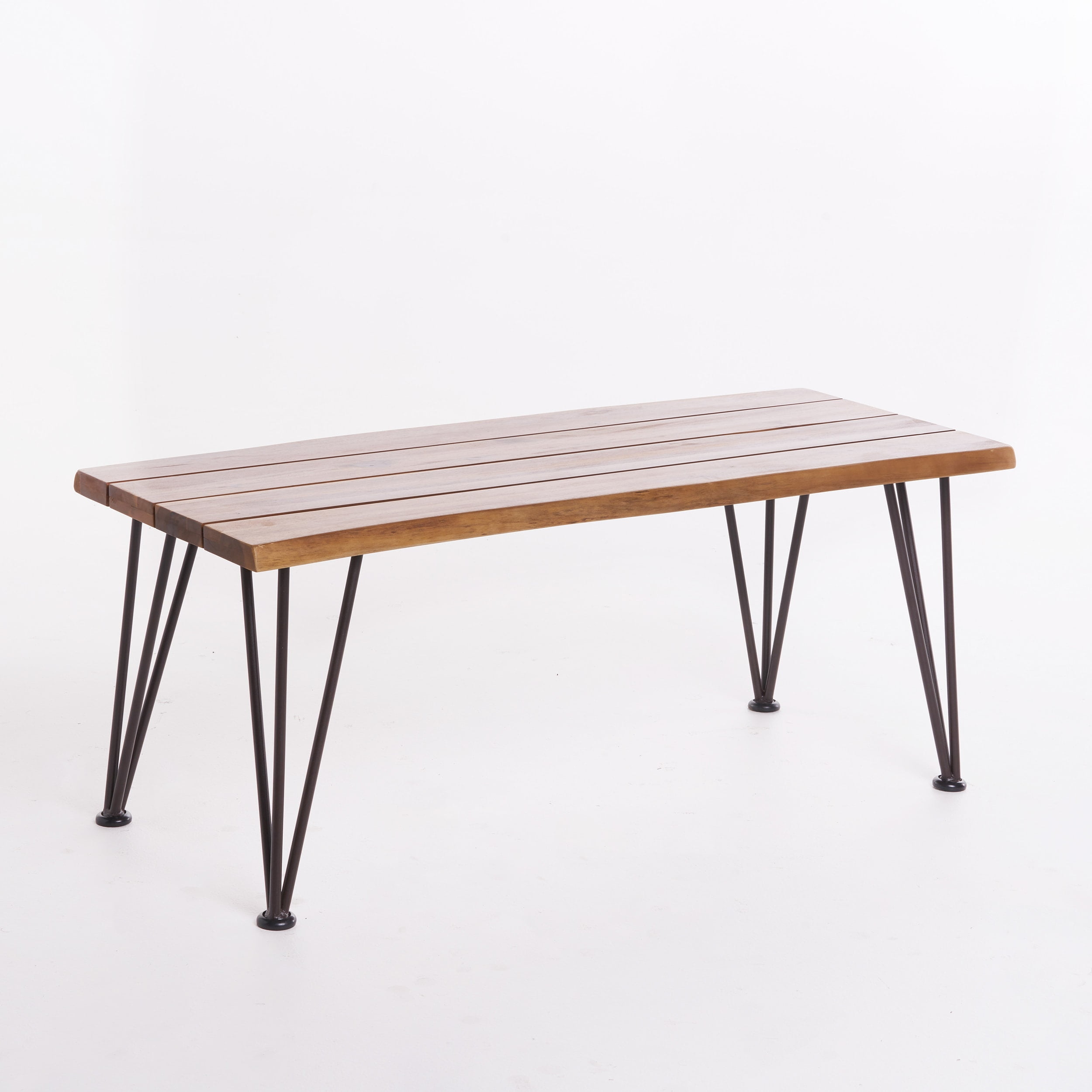 Teak Finish Acacia Wood and Iron Outdoor Coffee Table