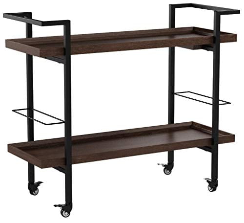 Gerard Dark Walnut Industrial Wood Bar Cart with Storage