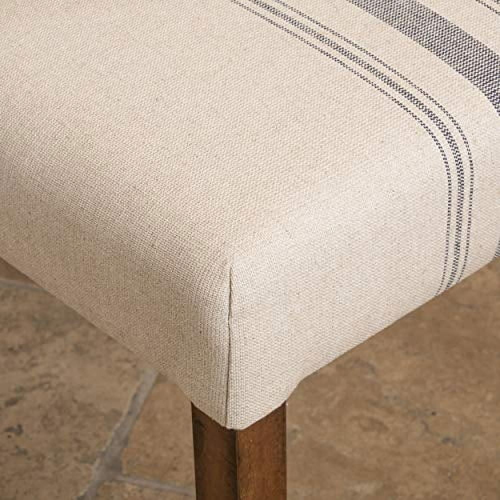 Blue Striped Linen Upholstered Parsons Dining Chairs with Wood Legs