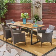 Christopher Knight Home Hartland Outdoor 6-Seater Rectangular Acacia Wood and Wicker Dining Set by