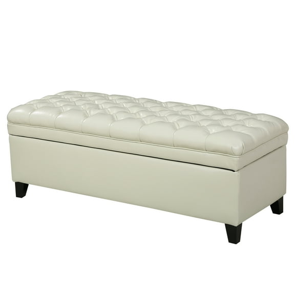 Christopher Knight Home Hastings Tufted Faux Leather Storage Ottoman by Ivory
