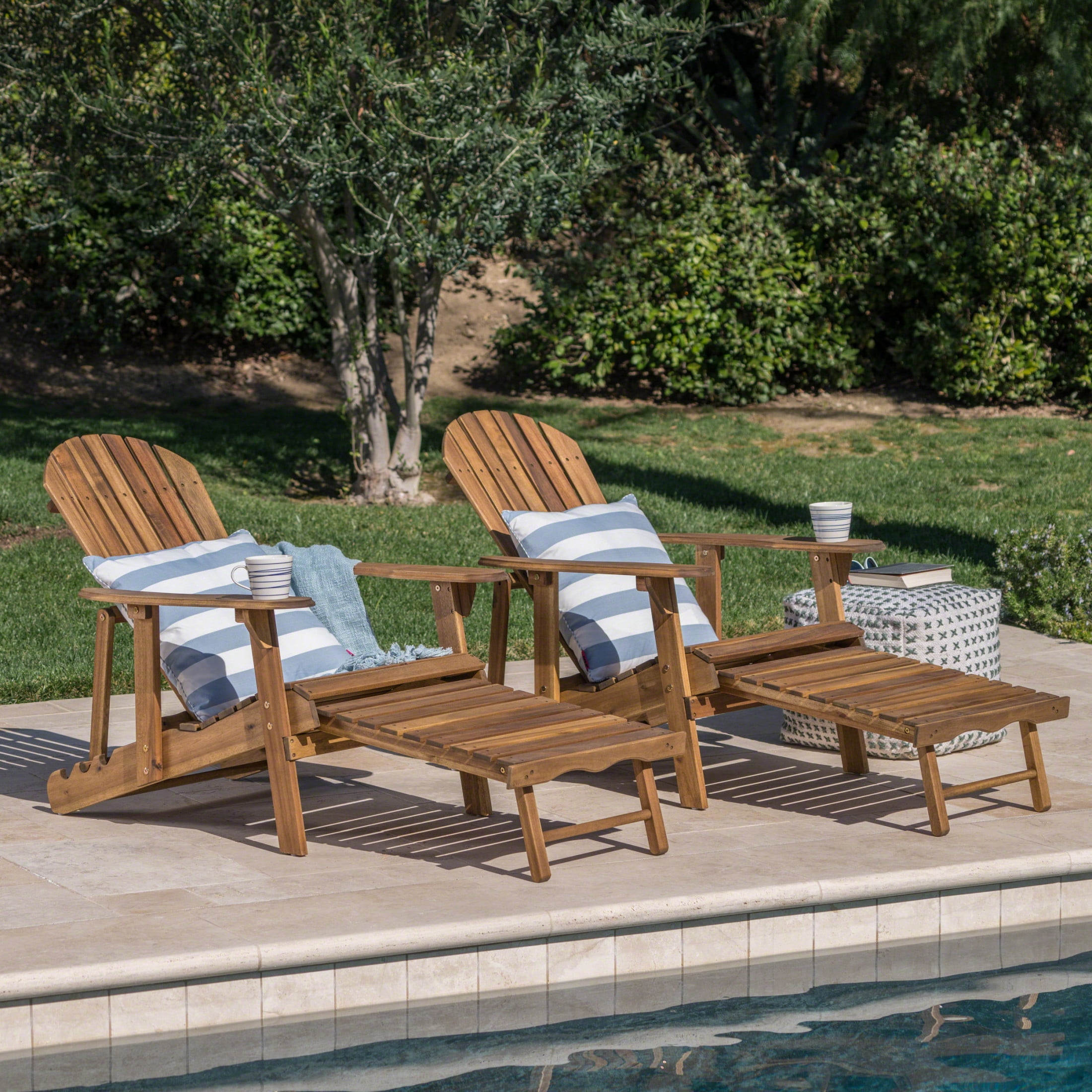 Ryeker Outdoor Outdoor Acacia Wood Reclining Adirondack Chairs, Set of 2, Natural Brown