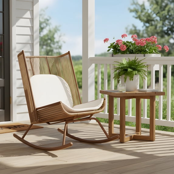 Christopher Knight Home High Back Outdoor Rocking Chair with Acacia Cross-Stretcher Side Table, Brown