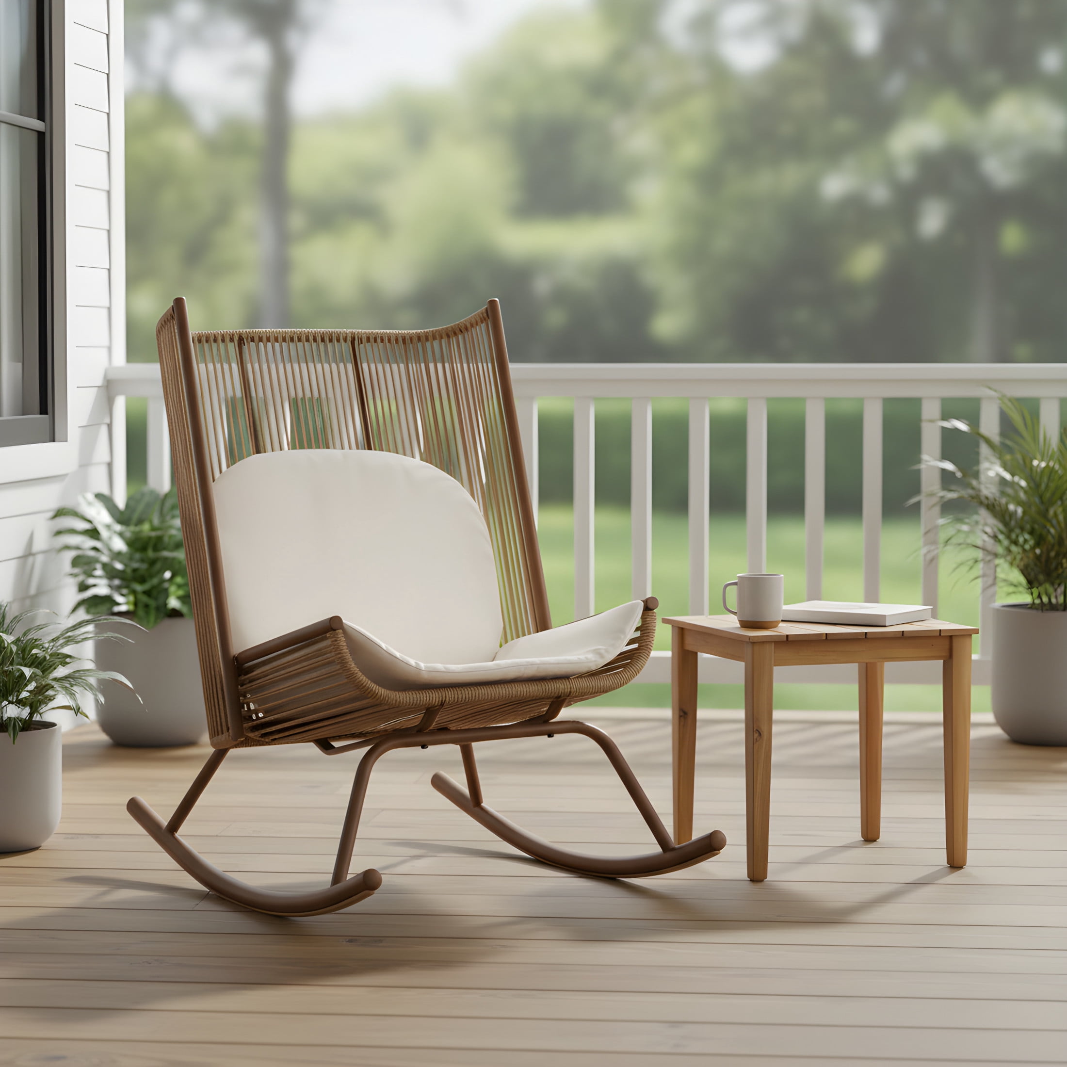 Christopher Knight Home High Back Outdoor Rocking Chair with Rustic Acacia Slat Side Table, Brown