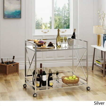 Noble House - Galatea Iron and Glass Bar Cart - Silver