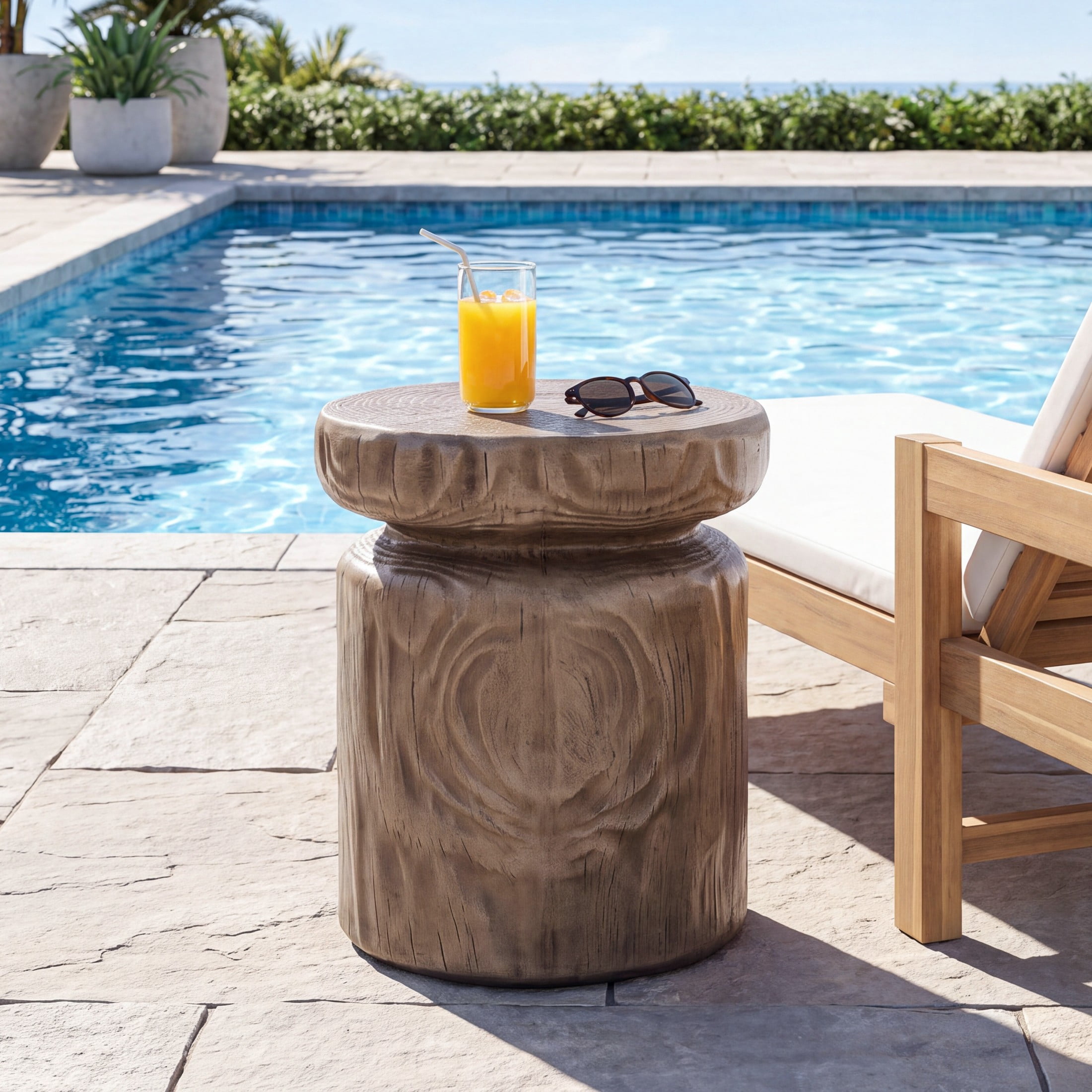 Christopher Knight Home Indoor/Outdoor Wood Grain Side Table, MGO Lightweight Concrete Tree-Stump, Brown